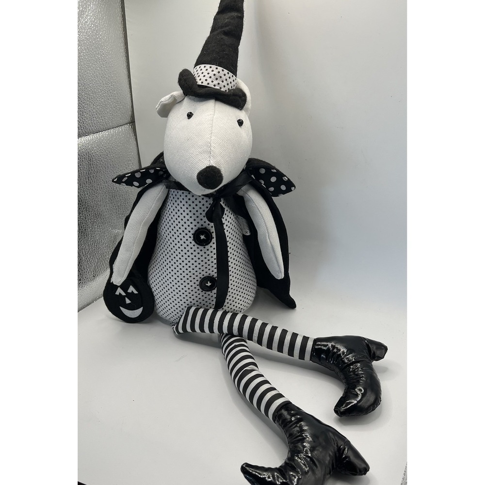 Halloween Mouse Fabric Shelf Sitter Long Legged Black White Witch Costume 24"